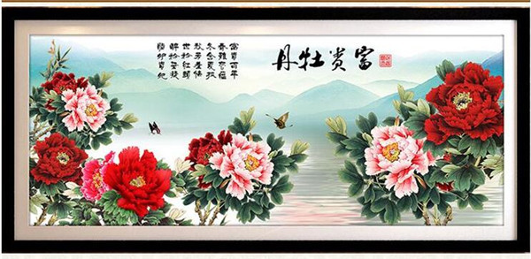 花开富贵十字绣的背景图