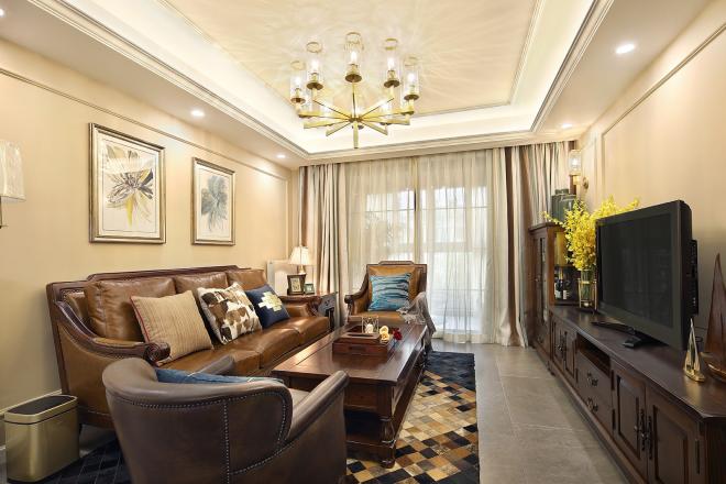 自然清晰美式风格 杭州三居客厅装修效果图