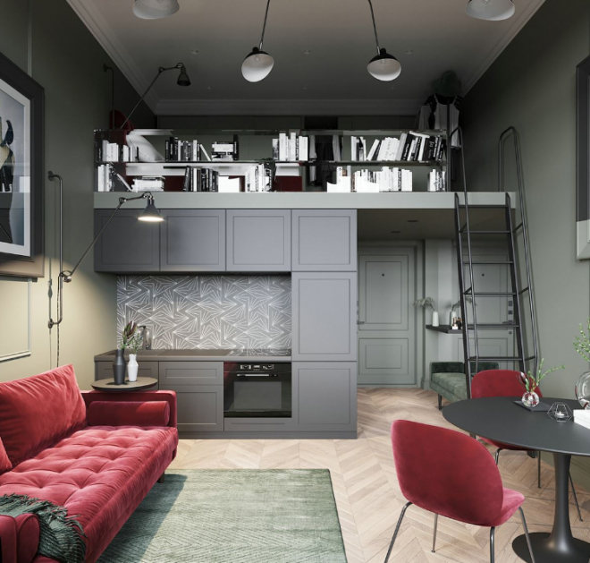 新余北欧loft小公寓红绿色系搭配更精致